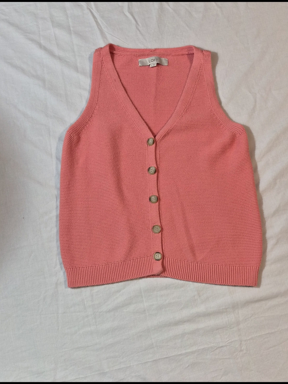 LOFT Pink Knit Sweater Vest Women’s Small Button Front Sleeveless Cottagecore